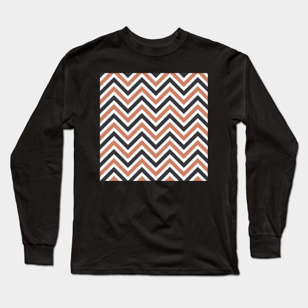 Salmon Dark Gray Wavy Lines Pattern Long Sleeve T-Shirt by 2CreativeNomads